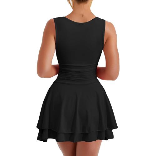 Size S Kaximil Women's Square Neck Ruffle Hem Mini Dress Ruched Waist Short Party Dresses