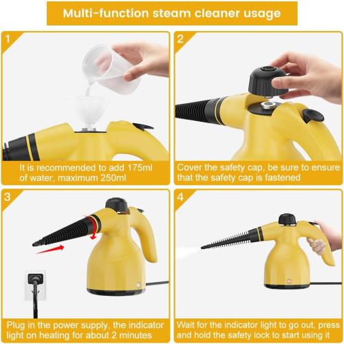 Handheld Steam Cleaner - Multipurpose Pressurized Steamer, Fast Heat w/ 9.18FT Cord - Chemical-Free Steam Cleaner for Home, Grout, Cars, Upholstery, Windows, Bathrooms & More