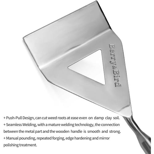 Berry&Bird Dutch Hoe, Stainless Steel Head with Wooden Handle Weeder, Women Heavy Duty Garden Tool for Weeding and Cultivating