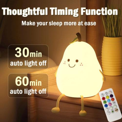 Cute Pear Night Light for Kids, Silicone Fruit Pear Cute Lamp with Remote, Adjustable Brightness NightLight for Bedroom, Rechargeable Soft NightLight for Home Decoration,Valentines Day Gifts for Her