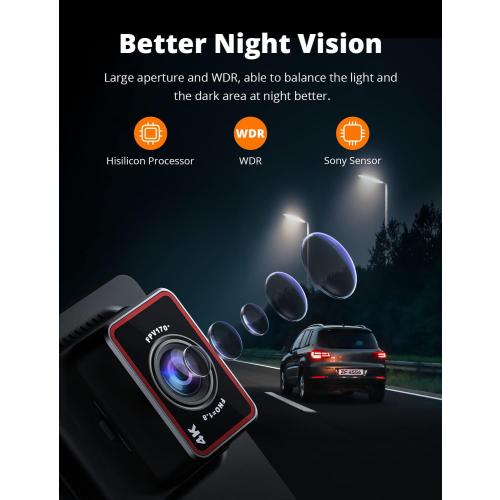 Kingslim D4 Dual Dash Cam with Built-in WiFi GPS, Front 4K/2.5K Rear 1080P for Cars , 3 IPS Touchscreen 170° FOV Dashboard Camera with Sony Starvis Sensor, Support 256GB Max