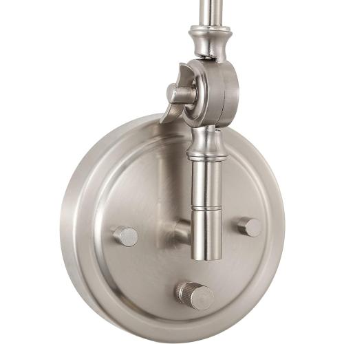 Vintage Industrial Swing Arm Wall Lamp   Adjustable Head, Plug in/Wall Mount   Cord Covers, Brushed Nickel Finish, 2-Pack .Suitable for Living Dining Bedroom (Brushed Nickel)