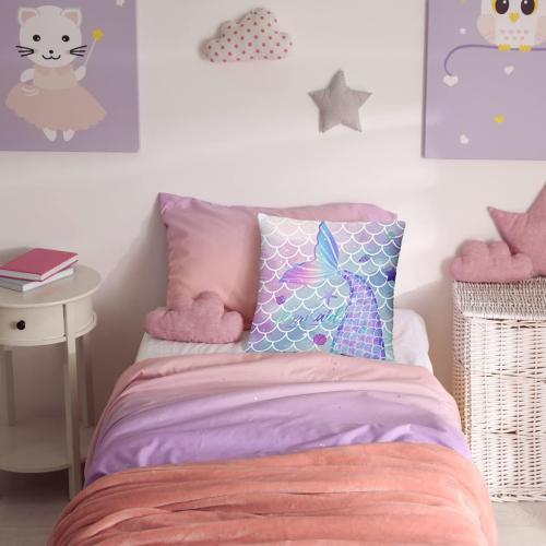 MUSOLEI Mermaid Pillow Cover,18x18 Pack of 2 Square Soft Mermaid Tail Blue Pillow Cases with Zipper Mermaid Nursery Decor Girl Bedroom Decor Little Mermaid Room Decor for Girls Couch Sofa Living Room