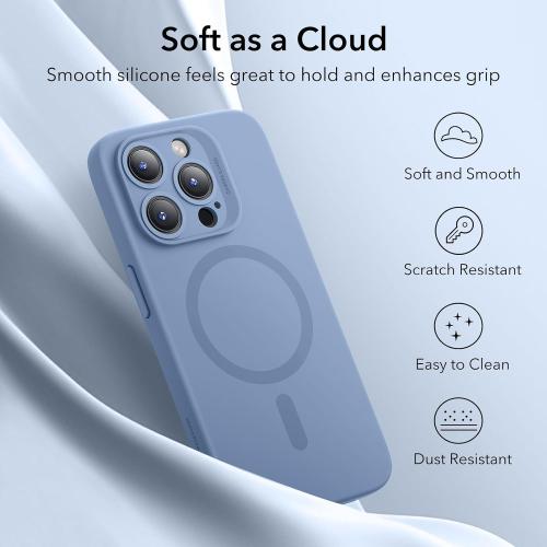 ESR for iPhone 15 Case with MagSafe, Supports Magnetic Charging, Slim Liquid Silicone Case, Shock Absorbing, Screen and Camera Protection, Cloud Series, Light Blue