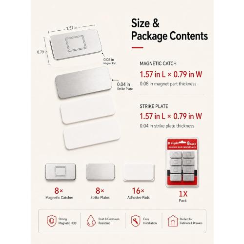 8 Pack Magnetic Cabinet Door Catch, Ultra Thin Cabinet Door Magnets with Strong Adhesive, Magnetic Cabinet Latch for Kitchen Cabinets, Bathroom Vanities, Closets, Cupboards and Drawers‼️incomplete‼️