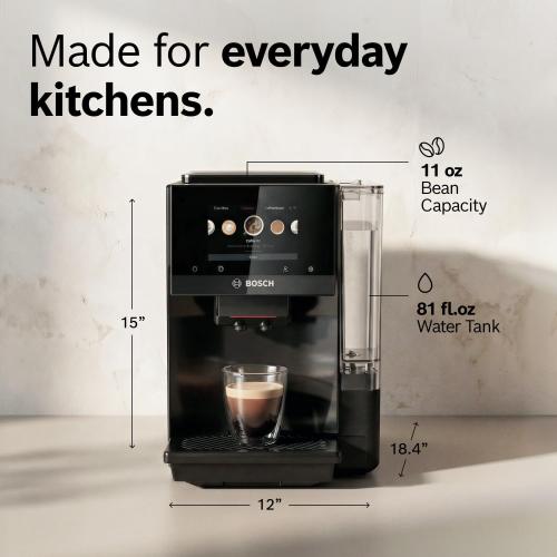 Bosch Fully Automatic Coffee and Espresso Machine - Touchscreen, Large Bean Capacity - Easy Clean, Maintenance - Black -