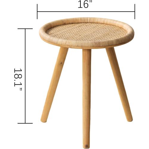 Small Side Table, Rattan Round Coffee Table, Boho Circle Side Tables End Table for Living Room, Mid Century Accent Table for Bedroom Balcony