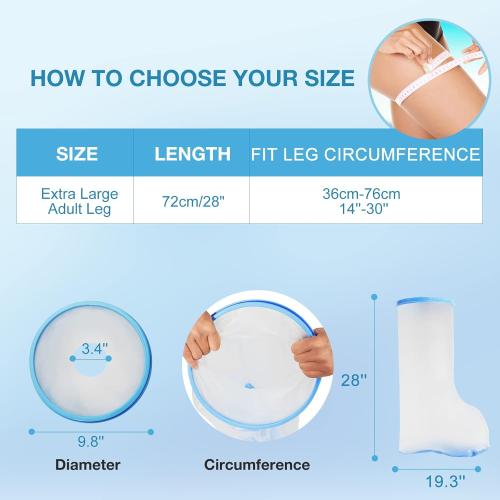 Waterproof Extra Wide Leg Cast Cover for Shower Adults, Extra Large Half Leg Shower Cover with Non-Slip Bottom, Watertight Foot Protector for Plus Size Adults Surgery Shower Boot