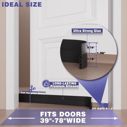 Door Draft Stopper,Adjustable Door Sweep for Bottom of Door,Silicone Weather Stripping Door Bottom Seal Blocker Air Noise,Under Door Gap Filler for Interior/Exterior Doors(Black, 39inch)