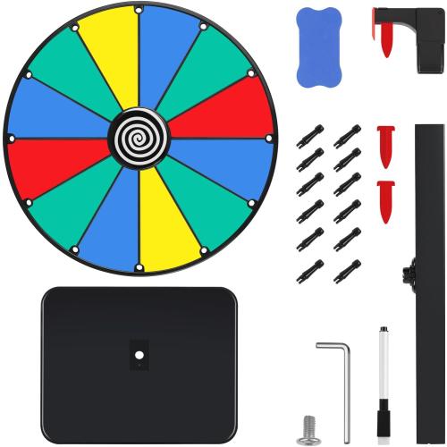 Pionites 12 Inch 12 Slots Prize Wheel Tabletop Fortune Spin with Dry Erase Marker and Eraser for Engaging Home Parties, Trade Show, Carnival Events (12'' 12slots)