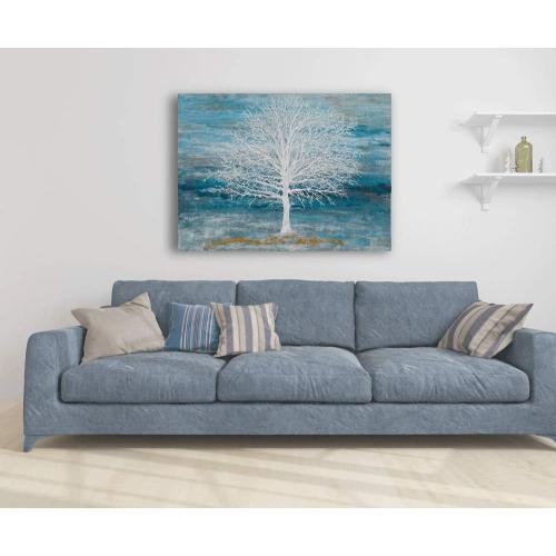 Yihui Arts Canvas Art Wall Decor, White Birch Trees Landscape Picture Painting, Modern Nature Teal Artwork Prints, Large Size Framed for Home Decor