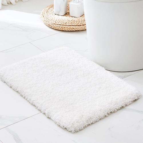 Small Bathroom Rugs  Non Slip White Fluffy Bath Mat for Bathroom Floor Machine Washable Plush Luxury Bath Rug for Tub Soft Shaggy Absorbent Shower Mat