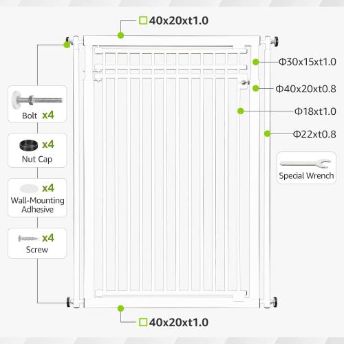 78.8 Extra Tall Cat Gate, 28.3-33 Wide Safety Metal Cat Door, Pressure Mounted Easy Walk Through Pet Gate with Door for Stairs, Doorways, Kitchen (White)