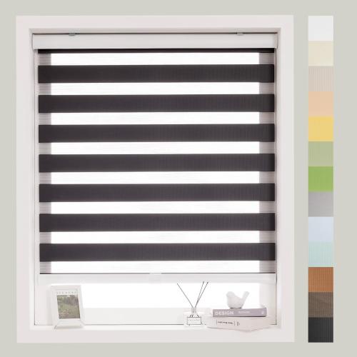 FOIRESOFT Standard Cordless Custom Zebra Roller Shades and Blinds [Basic, Black, W 37 x H 64 inch] Dual Layer Sheer for Day and Night Light Control Privacy, 20 to 105 in Height