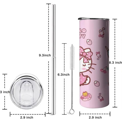 Tumbler for Adults Water Bottle Double Wall Cups for Kids 20 oz Pink Coffee Mug Stuff Cat Insulated Cup Gifts for Girl Women