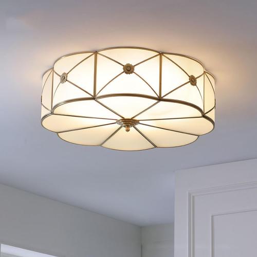 Size 23.62  Mid Century Brass Flush Mount Ceiling Light, 6-Light LED Brass and Glass Ceiling Lamp, Frosted Glass Shade Modern Light, Close to Ceiling Light Decorative for Bedroom Living Room(23.62 W)