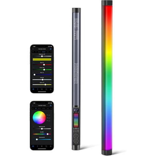NEEWER TL60 RGB Tube Light, 20W Full Color LED Video Wand, APP/2.4G/DMX Control, 7 Pixel Effects 2500-10000K CRI97 , Radio Frequency, with Adapter, Mount, Cable, Bag