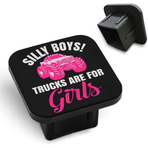 Pink Truck Hitch Covers Silly Boys Trucks are for Girls Words Funny Monster Car Black Square Towing Hitch Covers 2” Heavy Duty Trailer Hitch Tube Cover Plug Cap Rubber for Most Vehicles SUV