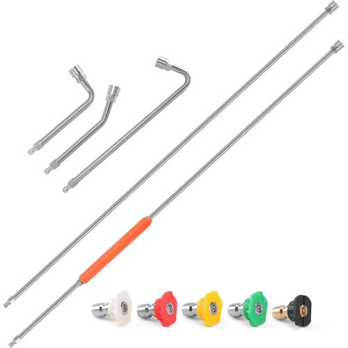120 Gutter Cleaning Tools From the Ground, Pressure Washer Extension Wand with 5 Power Washer Nozzle Tips Replacement Pressure Washer Lance Wand with 30°/90°/120°Gutter Cleaner Attachment Curved Rods