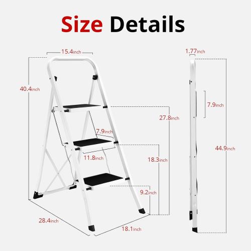 HBTower Step Ladder Folding Step Stool for Adults with Anti-Slip Pedal,330 lbs Capacity for Kitchen, Home,White