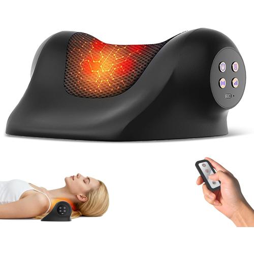Neck Massager with Heat, Red Light & Vibration Adjustable, Heated Neck Stretcher with 3 Modes, Rechargeable Cervical Traction Device for Pain Relief & Muscle Relaxation, Gift for Women Men