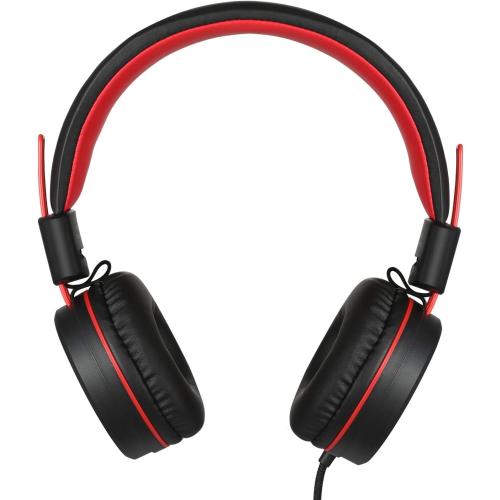 noot products Kids Headphones with Microphone K12 Stereo 5ft Long Cord with 85dB/94dB Volume Limit Wired On-Ear Headset for iPad/Amazon Kindle,Fire/Toddler/Boys/Girls/School (Red Black)