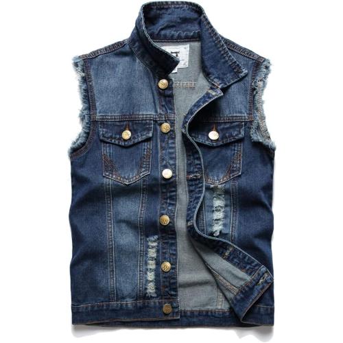 Size 3XL Men's Denim Vest,Sleeveless Jacket Slim Fit Vintage Casual Ripped Summer Jean Vest for Men