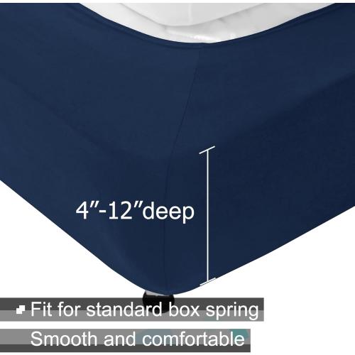 Box Spring Cover King Size - Jersey Knit & Stretchy Wrap Around 4 Sides Bed Skirt for Hotel & Home - King/Cal King/Olympic Queen, Navy