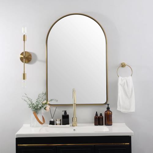 Size 20x30 Color  Gold ANDY STAR Brass Mirror, Size 20x30 Gold Arched Mirror, Brass Bathroom Mirrors for Wall in SUS304-Anti-Rust, Seamless Tube Metal Frame, Wall-Mounted Vertical 1’’ Deep