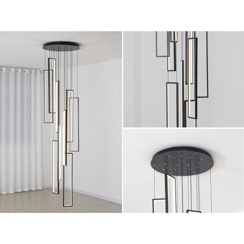 9 Lights Modern High Ceiling Chandelier, Large Long Pendant Light for Stairs, Entryway, Black Long Cluster Chandelier Light. (NO TEST)