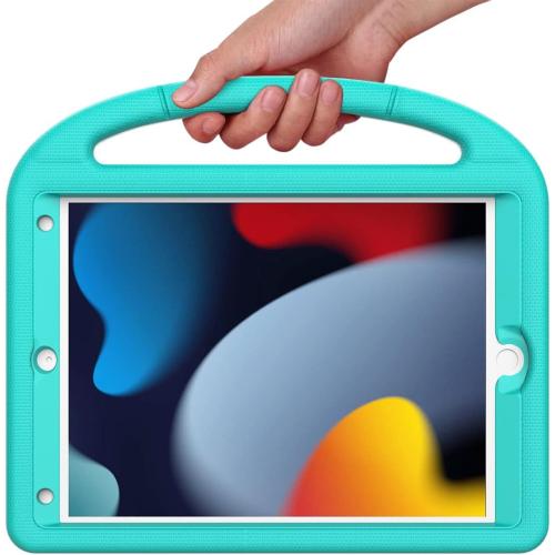 SUPLIK Kids Case for iPad 9th/8th/7th Generation - 10.2 inch 2021/2020/2019 Case with Built-in Screen Protector, Durable Shockproof Handle Stand for Apple iPad 7/8/9 Gen, Cyan