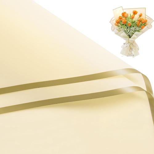 WRAPAHOLIC 20 Sheets Flower Wrapping Paper - 22.4 x 22.4 inch Gold Trim Yellow Water-Resistant Floral Bouquet Wrapping Paper, Florist Supplies Packaging Paper for Wedding Birthday Gift DIY