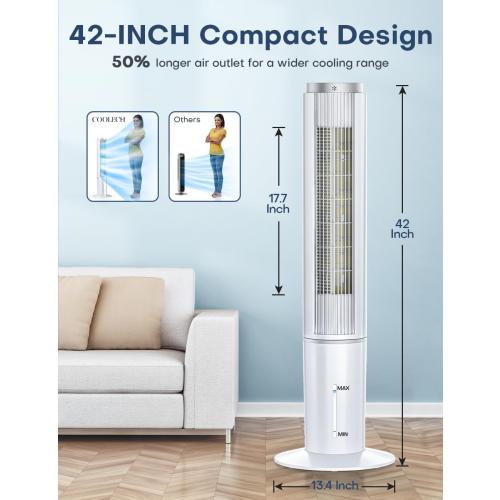 Black 42 INCH Portable Air Conditioners w/LED Touch Screen, 4 Mode&3 Speed,1-Gal Tank for 15H Cooling Evaporative Air Cooler,12H Timer, No Hose No Window Needed, 90° Oscillating AC Unit for Bedroom
