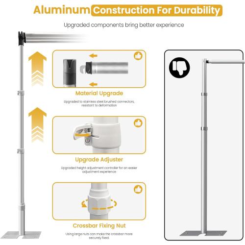 Jiang&Rong 10x10Ft Three Crossbar Backdrop Stand - Heavy Duty Adjustable Metal Frame with Drape Kit, Photographic Studio Backdrop Stand for Wedding, Birthday Party, Banquet Decorations, Events
