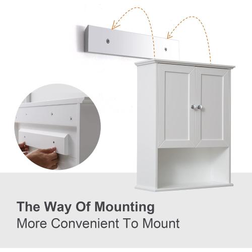 VANIRROR White Bathroom Wall Mounted Cabinet Wooden Over the Toilet Storage | Above Toilet Medicine Cabinets with 2 Door & Adjustable Shelf for Kitchen, Laundry Room, Entryway,Durable MDF Construction