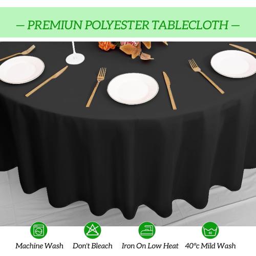 BLACK 10 Pack Table Cloth Round 120 inch Black Tablecloths for Round Tables Wrinkle Resistant Polyester Table Cloth Fabric Table Cover for Party Wedding Events and Camping