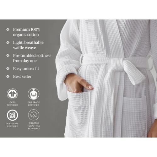 Coyuchi Unisex Organic Waffle Robe, Long Bathrobe, Cotton, Fog, (XS-S)