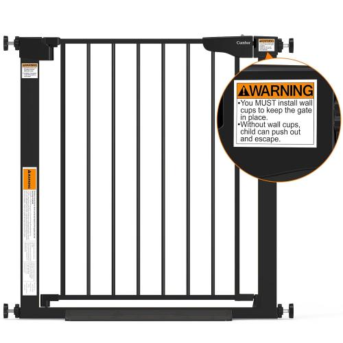 Cumbor 29.7-46 Baby Gate for Stairs, Auto Close & Dual Lock Dog Gate for the House, Mom's Choice Awards Winner-Pressure Mounted Pet Gates for Doorways & Hallway, Walk-Through Child Gate Indoor, Black