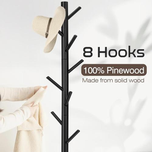 Coat Rack, Freestanding Coat Rack with 8 Hooks and 3 Adjustable Size Tree Coat