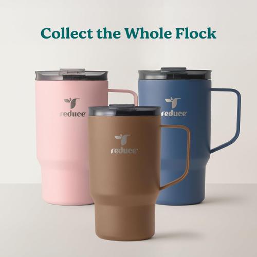 REDUCE 18 oz Hot1 Stainless Steel Insulated Mug with Temperature Adjusting Lid - Dual-Wall Vacuum, Cupholder Friendly - Keeps Drinks Hot for 6 Hours - Ideal for Coffee, Tea & Other - Pink Salt