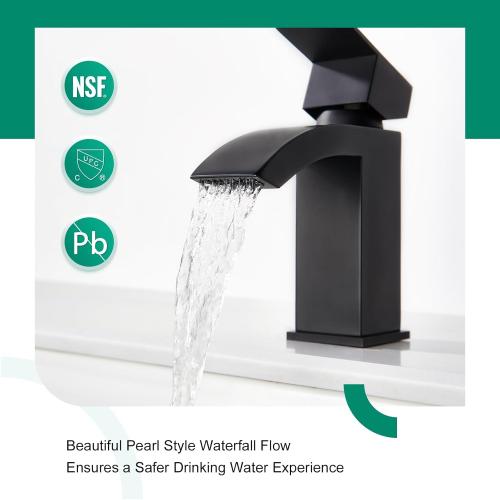CREA Matte Black Waterfall Bathroom Faucet 1 Hole Single Handle Bathroom Sink Faucet with Pop Up Drain,Stainless Steel RV Vanity Faucet Basin Mixer Tap 3 Hole Plate Water Supply Line