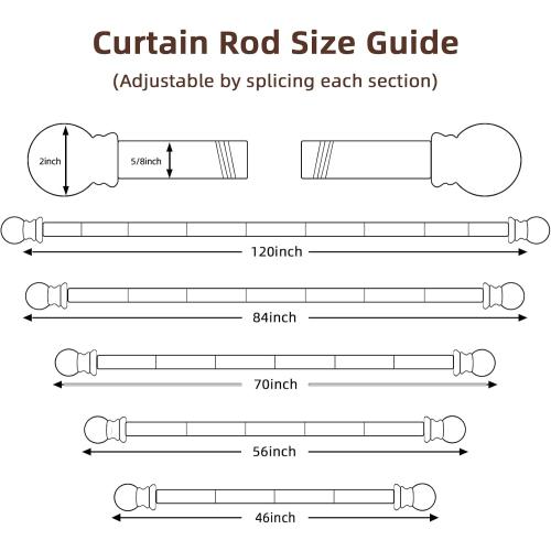 Black Curtain Rods for Window 28 to 48, 5/8 inch Small Decorative Curtain Rod Set with Brackets