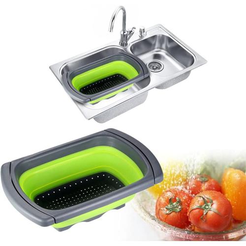 Alnicov Silicone Collapsible Colander,Colander Strainer Over The Sink Vegetable/Fruit Colanders Strainers with Extendable Handles for Pasta Vegetables Fruits Green