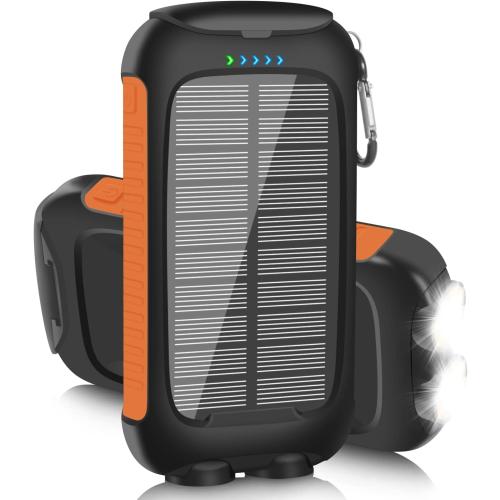 Portable Charger Solar Power 38800 mAh with USB-A and USB-C 5V/3A Output Port Battery Pack Compatible with iPhone, Samsung, iPad, Waterproof Emergency LED Flashlights Perfect for Camping, Hiking