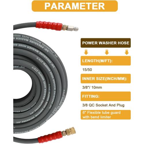 OCPTY Hot Water Pressure Washer Hose 3/8 x 100ft 6000 psi Non-Marking 2-Braid R2 Gray