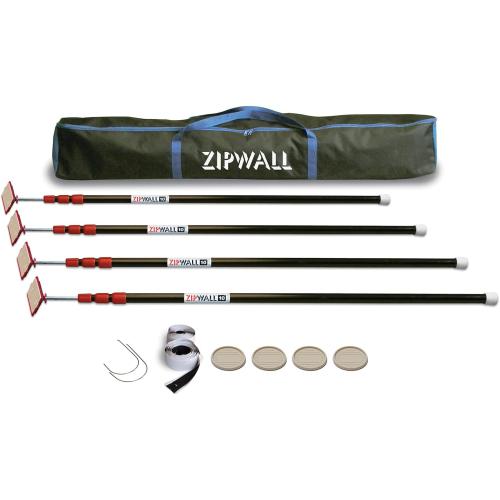 ZIPWALL ZP4 ZipPole 10 Foot Spring Barrier (Pack of 4) Loaded Poles for Dust Barriers, 4 Pack, Black