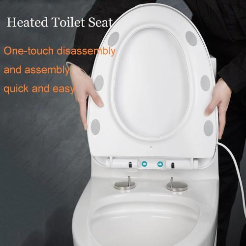 Heated Toilet Seat with Temperature Display and Built-in Side Controls, 3-Speed Heating Mode Elongated Toilet with Earth Leakage Protection, Slow Close Warming Toilet Seat with Auto Night Light