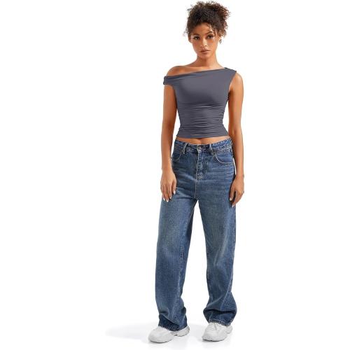 SUUKSESS Women Off Shoulder Tops Sleeveless Shirts Y2K Going Out Crop Tank Top