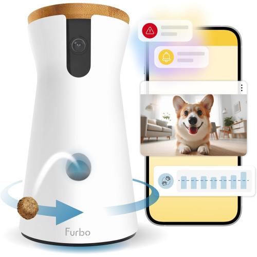 Furbo 360° Dog Camera - Unlock with Paid Plan: Home Security & Dog Safety Alerts, Rotating Pet Treat Dispenser w/ 2-Way Speaker, Smart Indoor Cam w/Phone App (3mo Minimum Subscription Required)