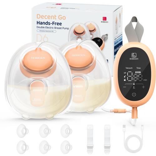 Wearable Hands Free Breast Pump D6, Portable Breastfeeding Pumps with 3 Modes & 9 Levels, Strong Suction Discreet Low Noise Electric Breast Milk Pump, 15-25mm Double-Sealed Flange